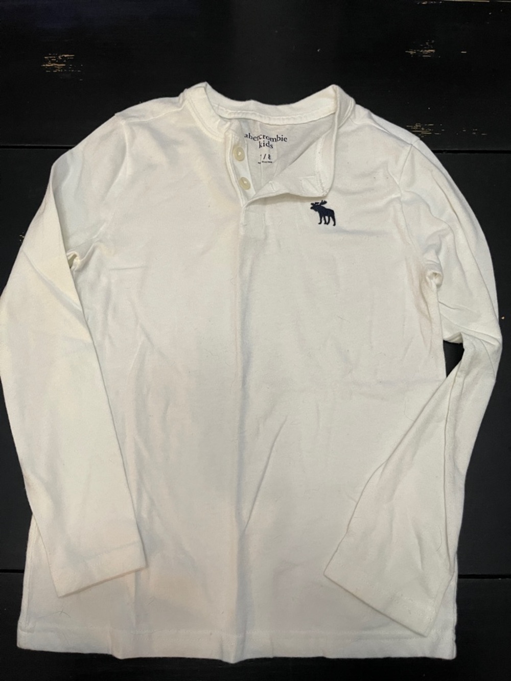 abercrombie kids White Long Sleeve Henley with Navy Moose Emblem